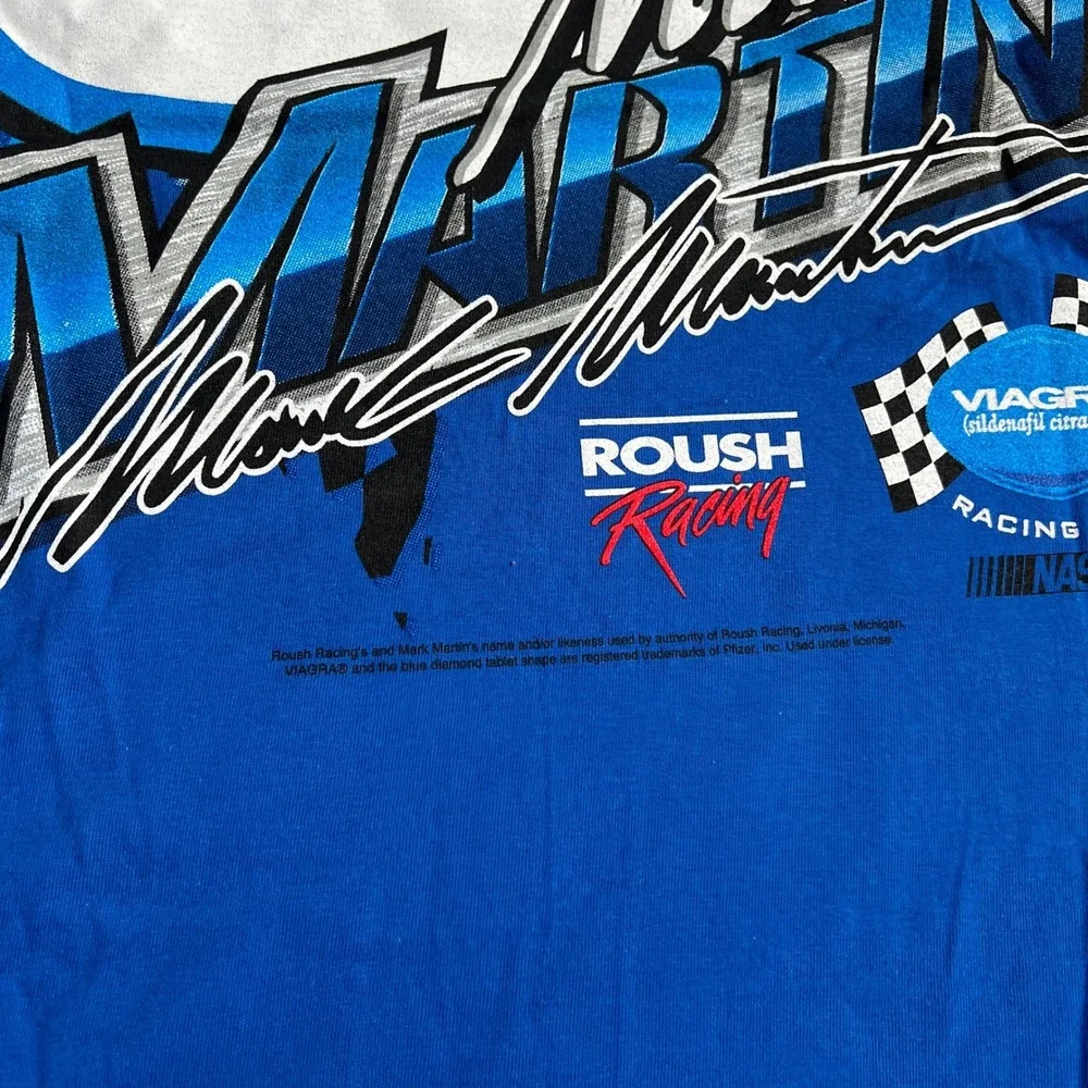Vintage 2000s Mark Martin Racing NASCAR T-Shirt Blue Large Roush Racing - Picture 3 of 6